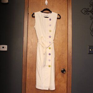 Eva Mendes NY&Co Ivory Linen Blend Midi Dress Pastel Button Wrap Size 12 NWT